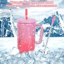 Drinking Bottle, Water Bottle, Coffee Mug, Travel Mug, Drinking Bottle With Straw, Made Of Stainless Steel, Bottle, Drinking Cup, Cup, Ice Cold, Take The Handle And The Straw, Double Feedback Effect, The Selection Is Colored - Rose Red - View 3