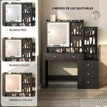 Dressing Table With Drawers For Bedroom, Makeup Table With Mirror And LED Lights, For Bedroom, Makeup Vanity With Power Plug - Black - View 5