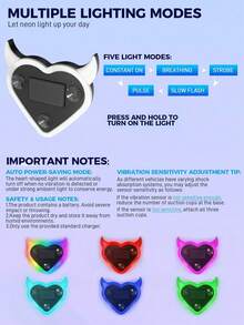 2026 New Solar Powered Devil's Heart LED Atmosphere Light, Suitable For Women's Car Accessories, Heart-Shaped Neon Light Window Decor Lamp With Automatic Sensor, 5 Lighting Modes, Romantic Car Interior Decoration, Perfect Gift For Female Friends, Mother's Day And Wedding Season - Multicolor - View 4