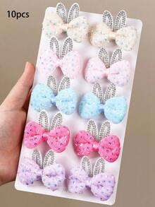 10pcs Girls Bow Ear Diamond Sequin Cute Versatile Barrettes, Simple Non-Damaging Hair Clips, Back To School Hair Accessories, Suitable For Daily Use - Multicolor - View 8