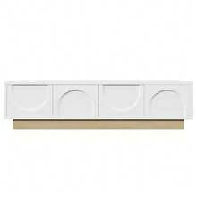 Modern TV Unit With Wooden Insert – 175 Cm – Minimalist Curved Design – Plenty Of Storage And Cable Management Space, White, Black. - White - View 8