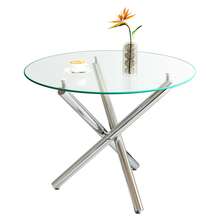 Round Dining Table With Tempered Glass Top And Metal Legs, Coffee Table, Modern And Minimalist Dining Table, 80 * 80 * 76 Cm - Transparent + Silver - View 5