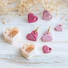 2pcs Heart Shaped Polymer Clay Mold, Heart Line Art Handmade Earring Tool, Suitable For DIY Clay Earring Creation - Apricot - View 1