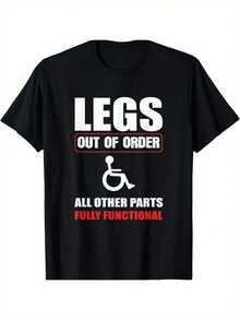 Men'S Funny Wheelchair Graphic T-Shirt - Sarcastic "Legs Out Of Order" Funny Disabled Humor Tee - Heavyweight 220gsm Shirt For Halloween Costumes, Disability Awareness - Plus Size Available - Casual Casual Attire With Wheelchair Design - Funny Disab - 黑色 - 查看 1