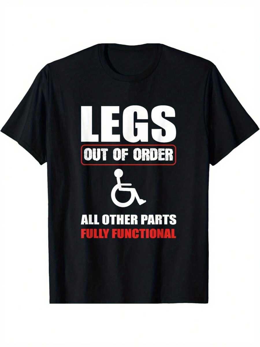 Men'S Funny Wheelchair Graphic T-Shirt - Sarcastic "Legs Out Of Order" Funny Disabled Humor Tee - Heavyweight 220gsm Shirt For Halloween Costumes, Disability Awareness - Plus Size Available - Casual Casual Attire With Wheelchair Design - Funny Disab - 黑色 - 查看 1