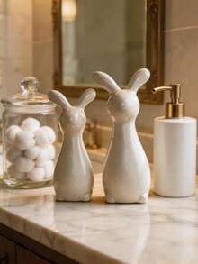 1 pieza Decoración de Pascua con forma de conejo, diseño creativo, artesanía de cerámica exquisita, estilo minimalista, adecuado para escritorio, oficina, estantería, mesa de noche, sala de estar, decoración festiva, una opción de regalo ideal - Multicolor - Ver 3
