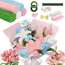 426/676 粉色棉签手工套装，包含150根黄色花蕊、20根花茎、2卷园艺胶带、2张包装纸、1条丝带和1张贺卡，一套完整的DIY手工花束制作工具包，是母亲节的理想礼物。 - 5色 - 查看 9