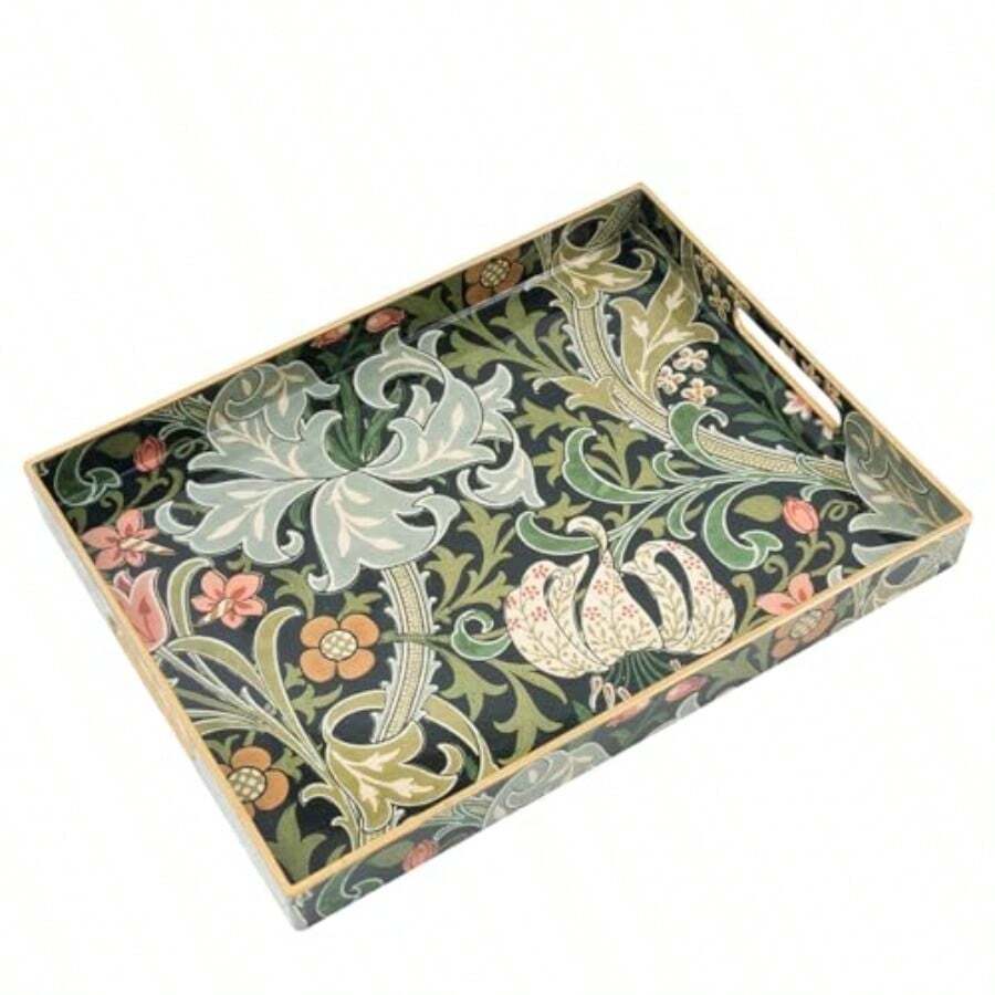 Coffee Table Trays Serving Tray With Handles Large Tray For Ottoman Coffee Table Tray For Living Room Modern - 墨綠色單朵花 - 查看 1