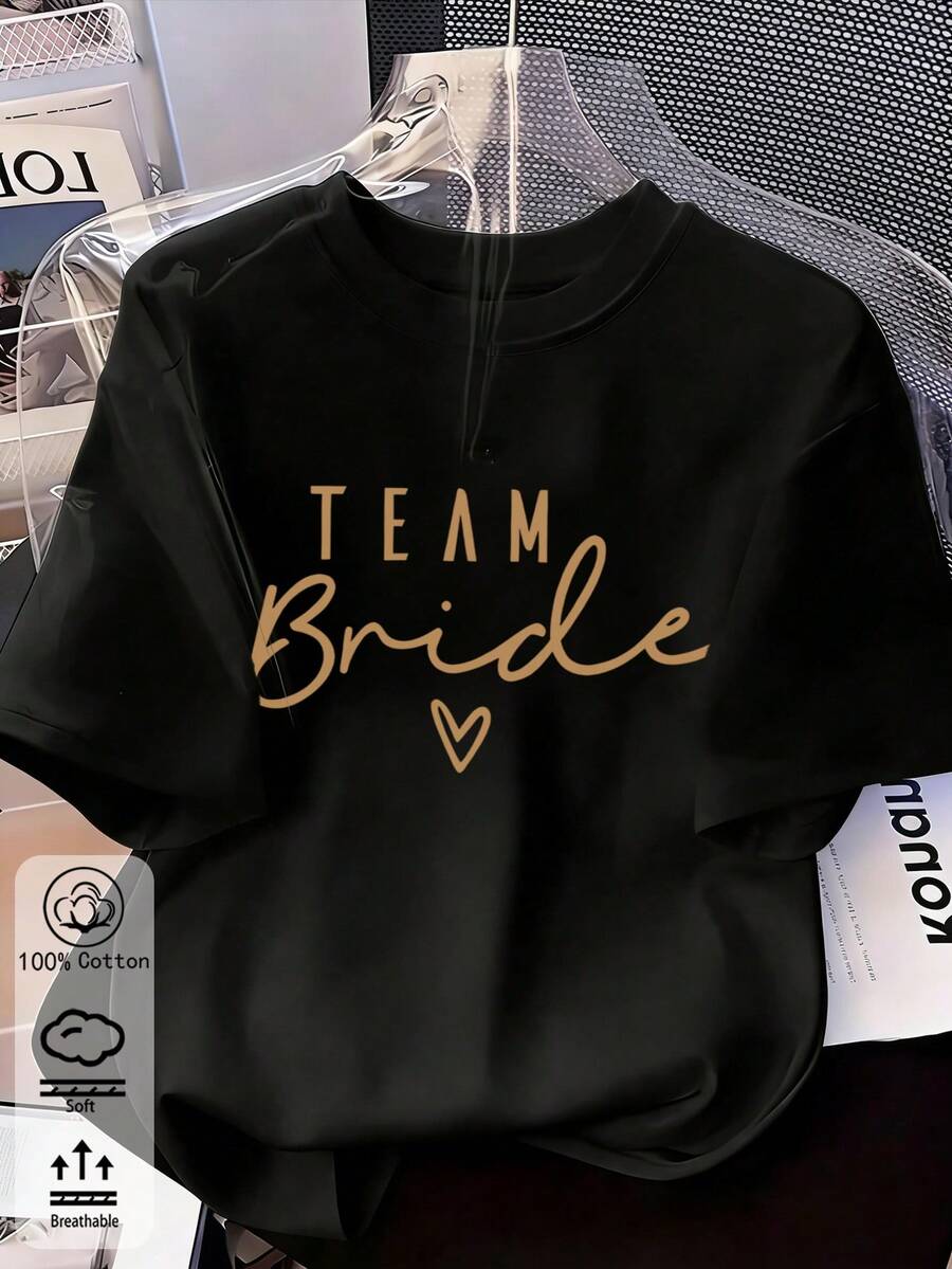 2026 Spring/Summer New Arrivals: Bridesmaid Pattern T-Shirts, Versatile Casual Tops Suitable For Wedding Parties And Spring Outfits. - Black - View 1