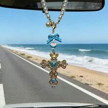Đồ trang trí treo xe hình thánh giá lấp lánh, phụ kiện gương chiếu hậu hình trái tim đính ngọc trai và nơ xinh xắn, phụ kiện xe hơi thanh lịch, móc treo túi xách, quà tặng lý tưởng cho bạn bè, phụ kiện xe hơi dành cho nữ, trang trí xe hơi, phụ tùng xe hơi, trang trí nhà cửa - Nhiều kiểu dáng - Xem 5