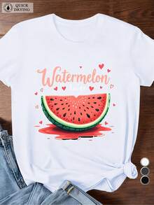 Vintage Watermelon Lover Dam Plus Size Sport Kortärmad Sommartopp - Vitt - Visa 1