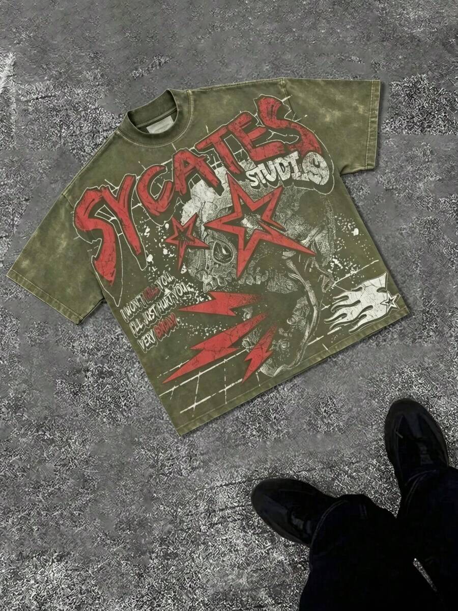 Grunge Revival Essential - Contrast Red/White Graphics With Edgy GAGADO Detail | 100% Cotton2026 - Green - View 1