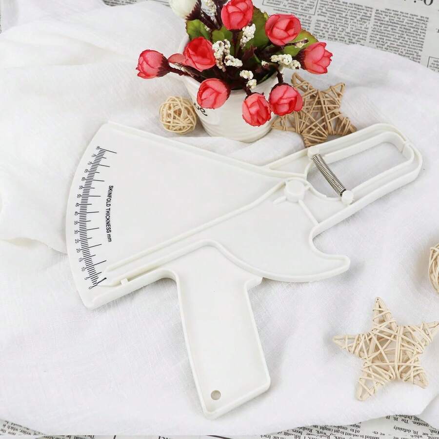 Regla de medición de grasa corporal blanca, dispositivo de medición de grasa corporal, calibrador de grasa cutánea profesional de doble resorte y cinta métrica, puede medir con precisión la grasa corporal y la forma del cuerpo. - Blanco - Ver 1