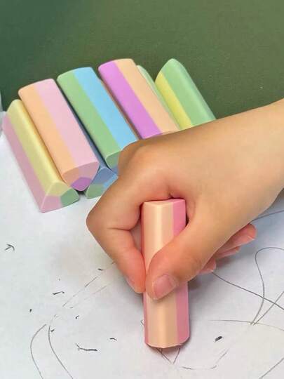 5pcs Macaron Color Erasers, Soft Low-Dust Cleaning, Minimalist Creative Stationery Suitable For Office, Drawing, Adults And Students, Essential Back To School Supplies