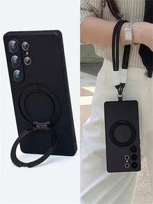 1个磨砂液态硅胶软手机壳 + 360°旋转磁吸指环支架，带短绳，兼容三星Galaxy S26 Ultra S26 Plus S25 Ultra S24 Ultra S23 Ultra S22 Ultra S25 S24 Plus A55，时尚摄像头镜头保护，亲肤防摔边框，带挂绳 - 黑色 - 查看 3