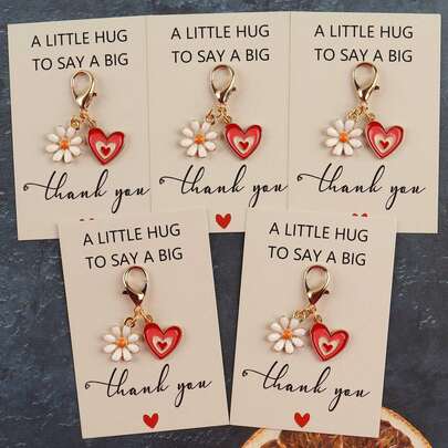 1pc/3pcs/5pcs Daisy & Red Heart Enamel Keychain "A Little Hug To Say A Big Thank You" Sweet Appreciation Gift