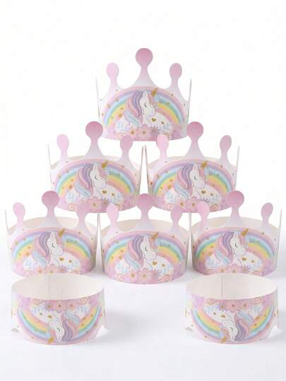 6 chiếc vương miện giấy cầu vồng hình kỳ lân, mũ công chúa dễ thương cho bé gái dự tiệc cưới, sinh nhật, tiệc mừng em bé, đồ trang trí tiệc chủ đề kỳ lân.