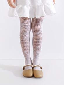 2pcs Girls' Spring/Summer Fishnet Hollow Pantyhose, Heart Pattern Design, Sweet & Cute Pink And White Basic Colors, Suitable For Any Outfit Matching - Multicolor - View 6