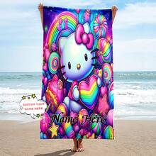 SANRIO Customized Name Blanket With Hello Kitty Design, Personalized Name Printing, Modern Style Polyester Fabric, Suitable For Beach, Yoga And Sports - 240g Knitted Fabric - Unisex - Suitable For Summer And Outdoor Activities - Perfect Gift For Travelers And Sports Enthusiasts - Multicolor - View 11