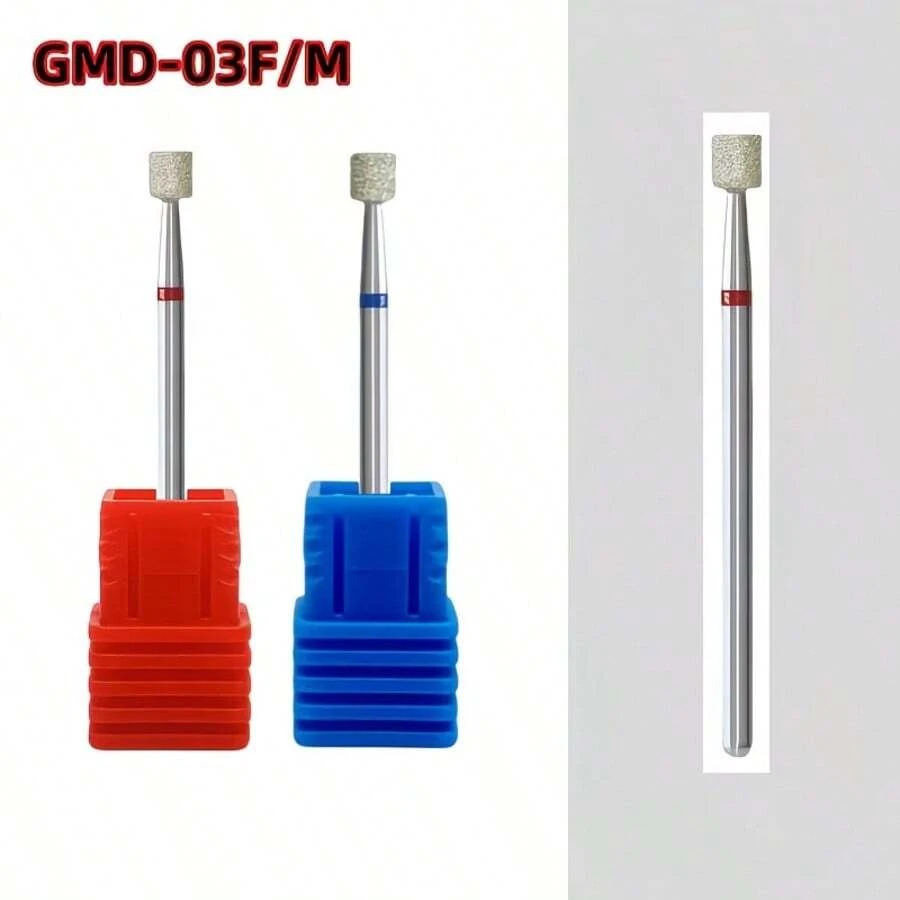 GMD-03F/M 金刚石指甲钻头，采用优质金刚石涂层不锈钢制成，圆柱形设计，有红色细粒度和蓝色中粒度两种规格可选。 - 彩色 - 查看 1