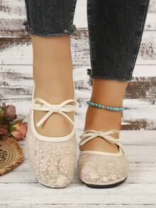 2026 New Ballet Flats Spring Square Toe Breathable Beach Shoes For Women - Beige - View 5