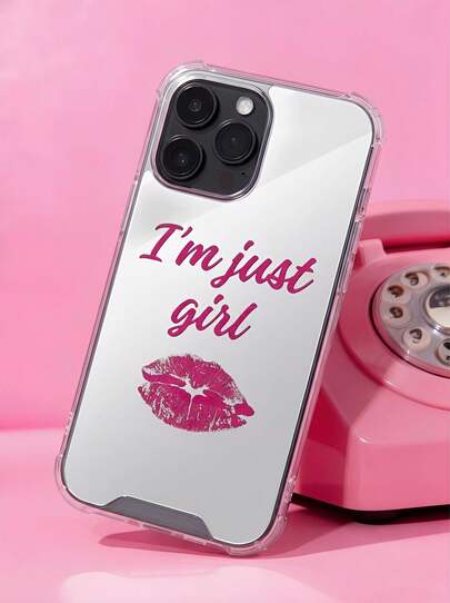 防震镜面元素时尚手机壳 红色嘴唇图案镜面防震手机壳，防水、防震、防刮擦 生日礼物，国际版，非国内版