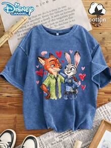 Disney Zootopia Co-Branded Lilo & Stitch Is Not Lazy And. Retro Washed Black Oversized Cotton T-Shirts, Oversized Loose-Fitting T-Shirts For Men And Women, Funny Disney Tops. - 藍色 - 查看 1