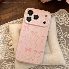 Ốp lưng điện thoại cao cấp màu hồng ngọt ngào họa tiết nơ vẽ tay cho iPhone 11 12 13 14 15 16 17 Pro Max Plus, chống sốc, viền TPU. - Hồng - Xem 3