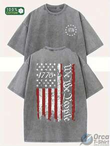 230g Heavyweight Vintage 1776 American Flag And Independence Day Patriotic T-Shirt, Unisex, Washable, Short-Sleeved, Round Neck, Machine Washable, Casual Summer Outdoor Independence Day Clothing For Men And Women, With Historical Designs On The Front And Back, Ideal For Holiday Gifts (17762024). 230g Wax Print, Loose Fit, Geometric Pattern, Suitable For Men And Women In Spring/Summer - 灰色 - 查看 12
