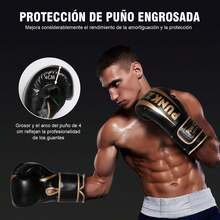 Guantes de Boxeo 8-18oz,Guantes de Entrenamiento para Hombres y Mujeres, Protector Bucal Incluido, Absorción de Impactos, - Negro Oro - Ver 2