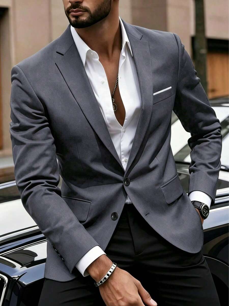 Men's Suit Jacket, Business Formal Wear, Suitable For Weddings, Parties, Office, Company Events - Grey - View 1