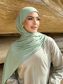 1 Peça Lenço de Cabeça Feminino de Cor Sólida de Alta Qualidade em Rayon, Bainha Larga com Costura Dupla Premium, Tecido Leve e Respirável, Adequado para Uso Diário e Combinação com Abaya. Lenço de Cabeça Feminino Versátil, Lenço, Hijab, Acessórios, Férias - azul claro - Visão 2