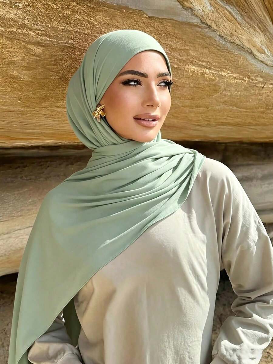 1 Peça Lenço de Cabeça Feminino de Cor Sólida de Alta Qualidade em Rayon, Bainha Larga com Costura Dupla Premium, Tecido Leve e Respirável, Adequado para Uso Diário e Combinação com Abaya. Lenço de Cabeça Feminino Versátil, Lenço, Hijab, Acessórios, Férias