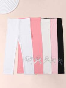 1 chiếc quần legging lửng cho bé gái, thiết kế nơ đính đá dễ thương, họa tiết mèo, ôm sát, đa năng cho mùa xuân, hè và thu giao mùa. - Nhiều màu - Xem 3