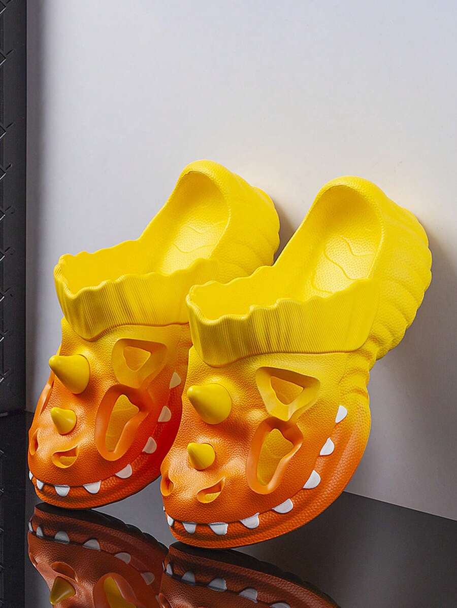 Novelty Dinosaur Shaped Men's Breathable Sandals | Cartoon 3D Dinosaur Design | Durable Thick-Sole Clogs | Suitable For Indoor, Outdoor, Beach, Vacation Casual Wear | Men's Slip-On Slippers | Summer Flip Flops | Comfortable Unisex Sandals - Yellow - View 1