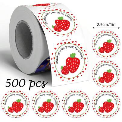 500 stuks aardbeien bedankstickers, scrapbookingstickers voor handgemaakte kaarten, enveloppen, cadeaus, verpakkingen en doe-het-zelf decoratie.