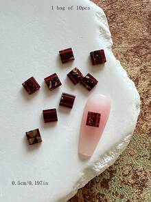 1入 紮染樹脂方形開孔美甲裝飾片，百搭極簡 3D 美甲配件美甲飾品 - 彩色 - 查看 11