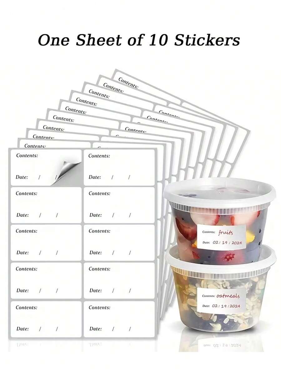 Etiquetas para refrigerador sin residuos, etiquetas removibles para refrigerador y almacenamiento de alimentos - Pegatinas de etiquetas de alimentos a prueba de agua, etiquetas adhesivas blancas adecuadas para organización de cocina, recipientes de alimentos, frascos y almacenamiento - Adecuadas para preparación de comidas y papel sin contacto, organización de cocina | Etiquetas claras y visibles | Pegatinas