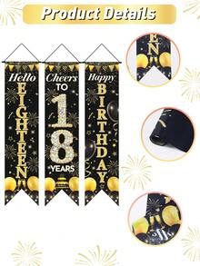 3 peças/Conjunto Faixa de Aniversário de 18 anos Preto e Dourado, Bandeira de Pendurar de Aniversário de 18 anos, Decoração de Festa de Aniversário de 18 anos, Couplet de Aniversário de 18 anos "Olá Dezoito", Saudações aos 18 Anos, Decoração de Bottom de Aniversário Feliz, Decoração de Pendurar de Aniversário, Suprimentos de Festa de Aniversário, Presentes de Aniversário de 18 anos, Lembrancinhas, Suprimentos de Cerimônia de Aniversário, Decoração de Quarto, Decoração Doméstica - 18º aniversário de ouro preto - Visão 7