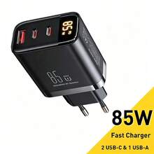 Bộ sạc GaN 85W/45W/30W, 2 cổng Type-C + 1 cổng USB Type-C sạc nhanh QC4.0, tương thích với iPhone 17 Pro Max/17 Pro/17/Air/16/15/14/13/12/11/XS/XR/8/7/6, S25/S24/S23/S22/S21/S20 Ultra Plus, bộ sạc nhanh đa năng. - Phích cắm loại C của EU (220-240V) - Xem 8