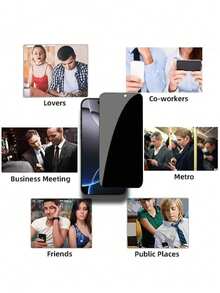 6pcs Privacy Screen Protector, Compatible With IPhone 17/16/16e/15/14/13/13 Pro/12/11/17 Pro Max/17 Air/16 Pro Max/15 Pro Max/14 Pro/Plus/Mini/X/XR/XS Max/7/8/SE2/SE3, 9H+ Tempered Glass Film, Anti-Scratch, Full Coverage, Anti-Peeping Privacy - Black - View 8