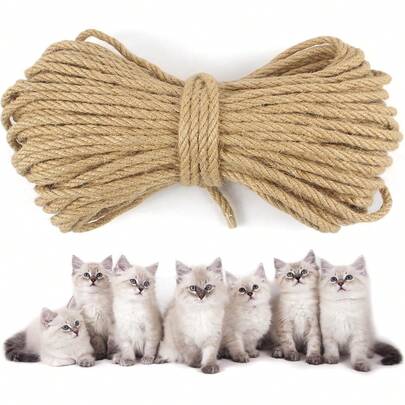 DEDU Sisal Rope 1/4 Inch X 50 Ft, Natural Rope Twine Twisted 4 Strand, Sisal Crafts Heavy Duty Multipurpose Scratcher, Docks, Projects.