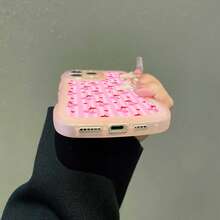 1pc Fashionable TPU Material Striped Cherry Heart Pattern Transparent Pink Wave Full Body Anti-Fall Phone Case, Thick Anti-Slip Protective Cover, Suitable For Both Men And Women, Ideal Choice For Fashion Enthusiasts, Minimalist And Stylish Phone Case Compatible With IPhone, Honor, - Pink - View 3