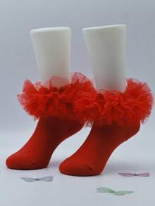 1双女童荷叶边花边袜子，蓬松公主风婴儿幼儿柔软袜子 - 彩色 - 查看 12