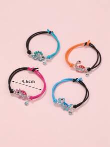 4pcs/Set Girls Cute Cartoon Glitter Acrylic Cat, Rabbit, Dinosaur Charm Elastic Bracelet - Multicolor - View 7