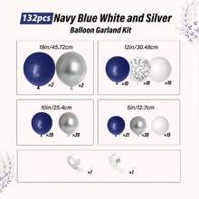 1 Set Navy Blue And Silver Balloon Arch Kit, Includes Silver Foil Confetti/Suitable For Birthday Party, Wedding, Graduation Ceremony And Other Occasions Decoration, Includes Royal Blue, Metallic Silver, White Balloons - View 2