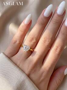 1 chiếc nhẫn bạc 925 mạ vàng và đính đá Cubic Zirconia trắng, thanh lịch và thời trang, thích hợp làm quà tặng kỷ niệm/sinh nhật. - Vàng - Xem 2