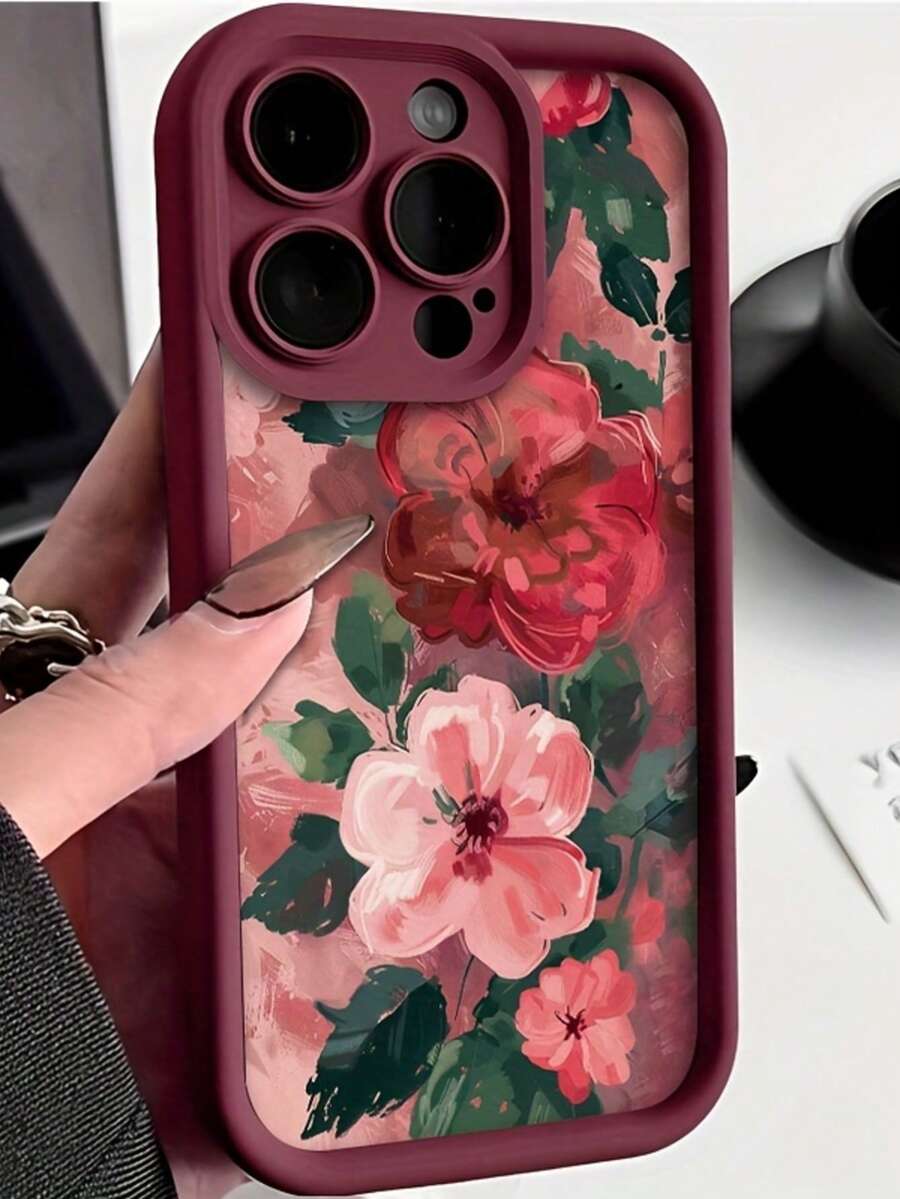 油画风格花卉图案 TPU 全包防摔手机壳，兼容 Apple 17/17 Air/17 Pro/7 Pro Max、16、15、14、13、12、11 Pro Plus Max - 彩色 - 查看 1
