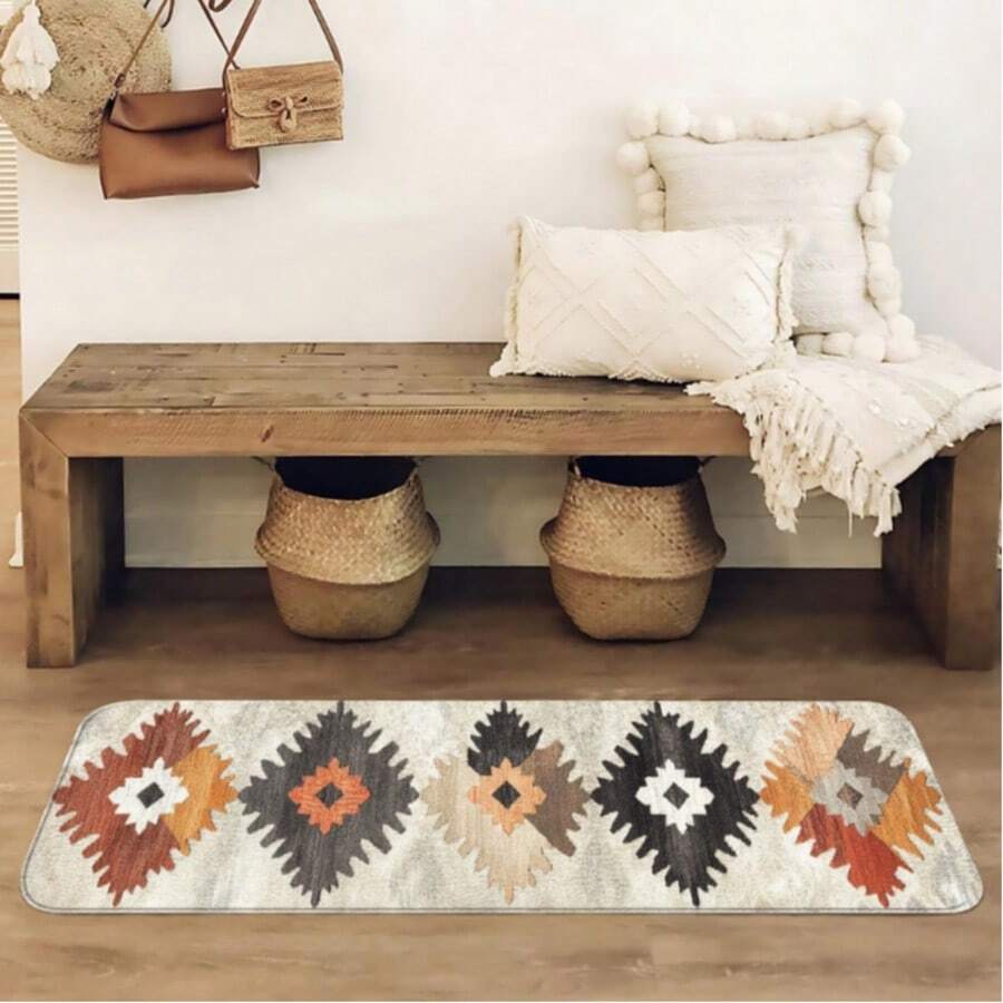 1 Felpudo de piso con patrón retro, alfombra larga y estrecha adecuada para pasillos, felpudo de baño con fondo multicolor antideslizante, alfombra de entrada interior, alfombra de piso junto a la cama, felpudo de cocina, alfombra de pasillo con función acolchada, lavable a máquina, alfombra larga y estrecha para pasillos, adecuada para entradas