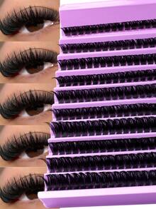 544/640/180 Clusters D Curl Reusable False Eyelash Book, Classic Eyelash Set With Glue, Brush, Tweezers, Suitable For Beginners, Soft Natural Segmented Eyelashes, Fluffy Mixed DIY Eyelashes, Easy For Daily Makeup Use, Gift For Her - Purple - View 13